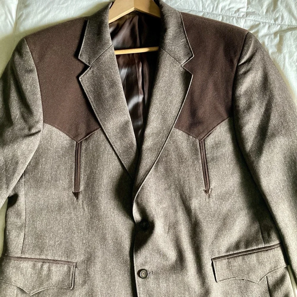 Circle S Boise Western Suit Coat Jacket Chestnut Brown Mens 48R Cowboy Rodeo EUC - Picture 4 of 16